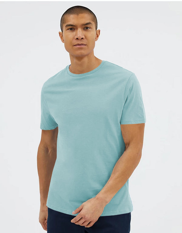 Men Plain Crew-Neck Short Sleeve Tee Shirt-Light Blue