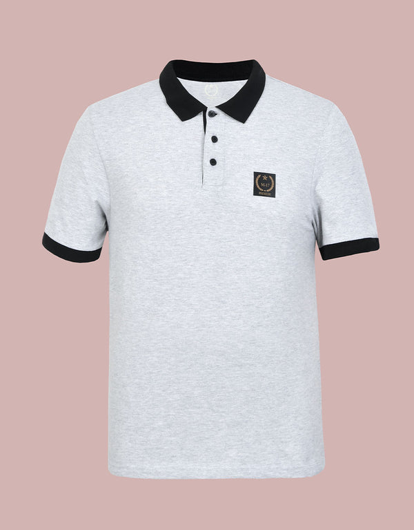Men Short Sleeve Polo Shirt Black Collar & Cuff-Grey