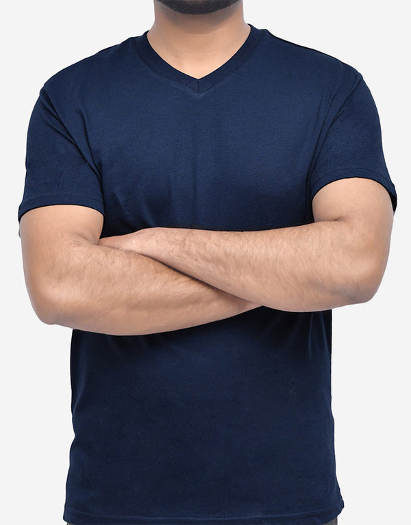 SLP Men's Plain V Neck T-Shirt-Navy