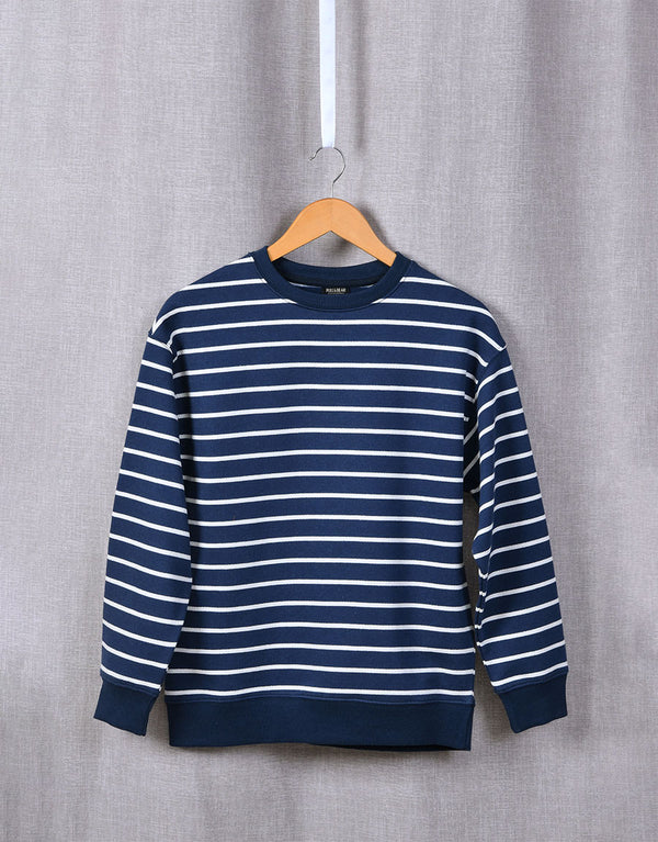 Kids Full Sleeve Crew Neck Sweatshirt-Blue Stripe