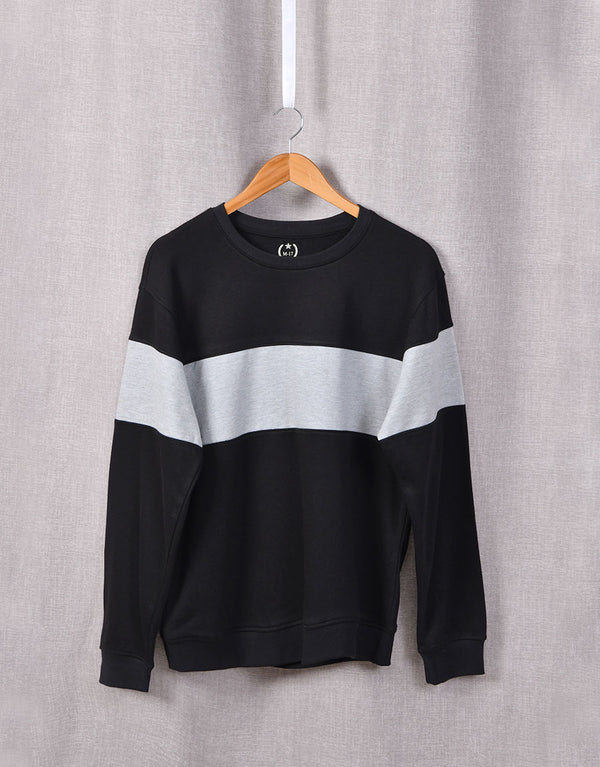 Men's Fleece Round Neck Panel Sweatshirt-Black