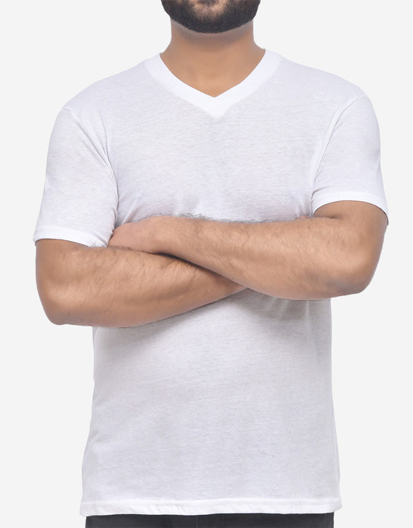 SLP Men's Plain V Neck T-Shirt-White