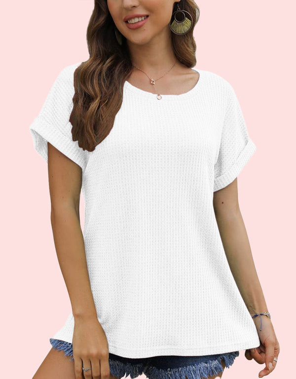 Unisex Textured Waffle Short Sleeve T-Shirt-White