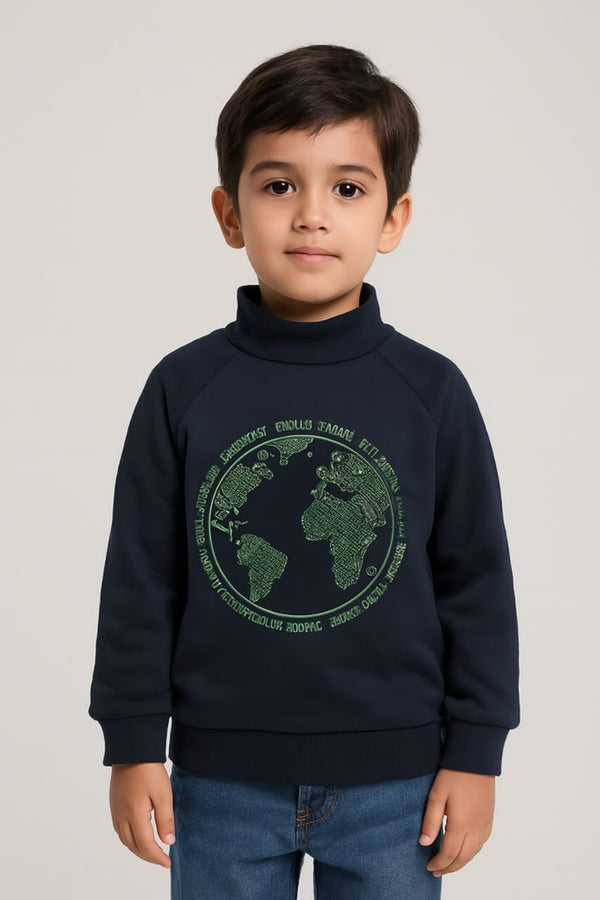 Boy's  Printed High Neck - Black