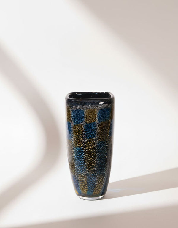 Artisanal Glass Vase — Blue & Amber Decor KHAS STORES 