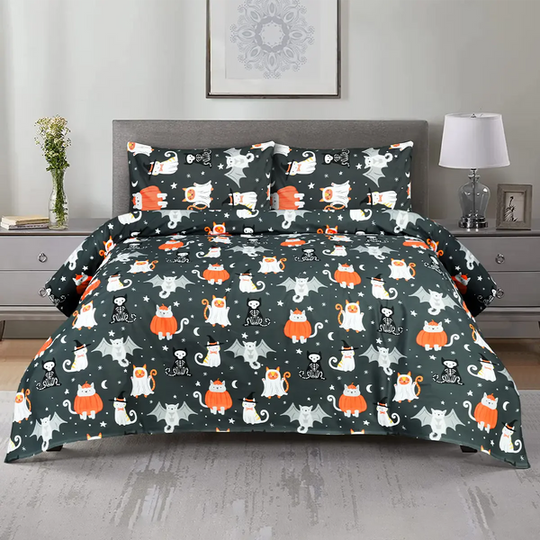 BED SHEET MOONLIT FELINE & BAT - KING Printed Range 144 TC HOMBEDROO 