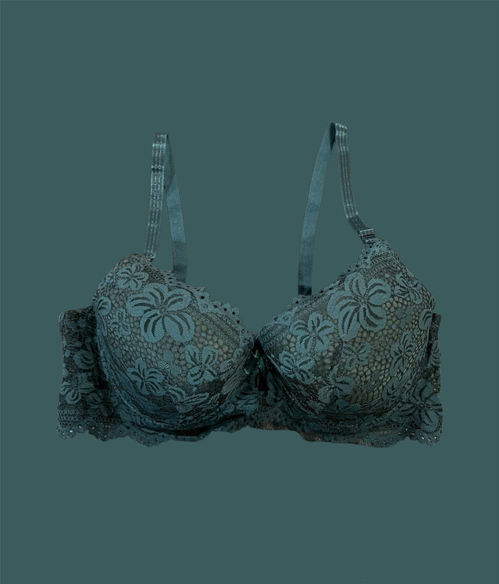 Black Floral Lacy Padded Bra Espicopink 