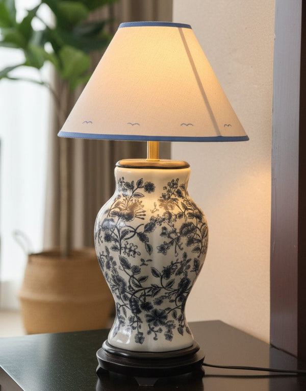 Blue & White Floral Ceramic Table Lamp Decor KHAS STORES 