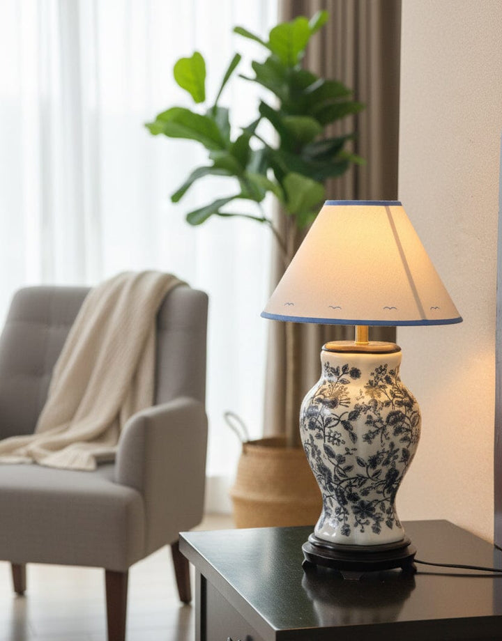 Blue & White Floral Ceramic Table Lamp Decor KHAS STORES 