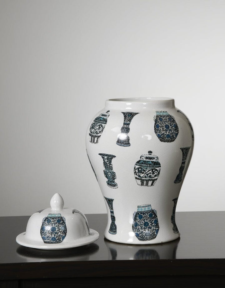 Blue & White Patterned Ceramic Jar Decor KHAS STORES 
