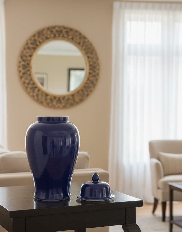Classic Navy Blue Ceramic Jar Decor KHAS STORES 