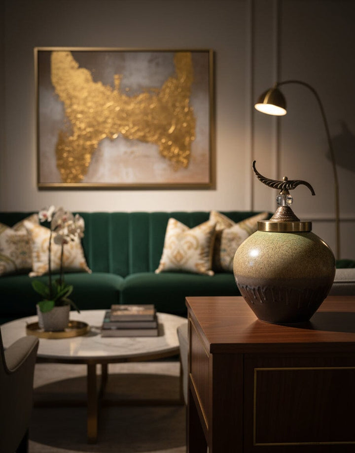 Earth-Toned Ceramic Jar with Ornate Lid Decor KHAS STORES 