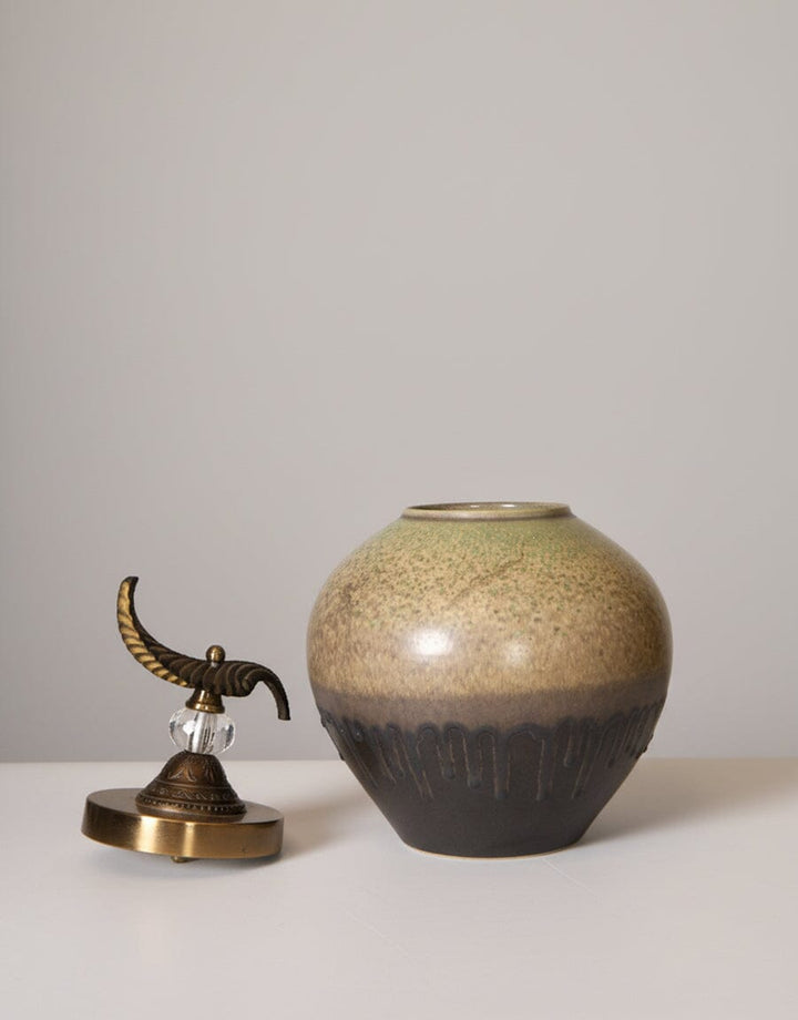 Earth-Toned Ceramic Jar with Ornate Lid Decor KHAS STORES 