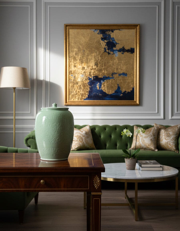 Embossed Green Ceramic Jar Decor KHAS STORES 