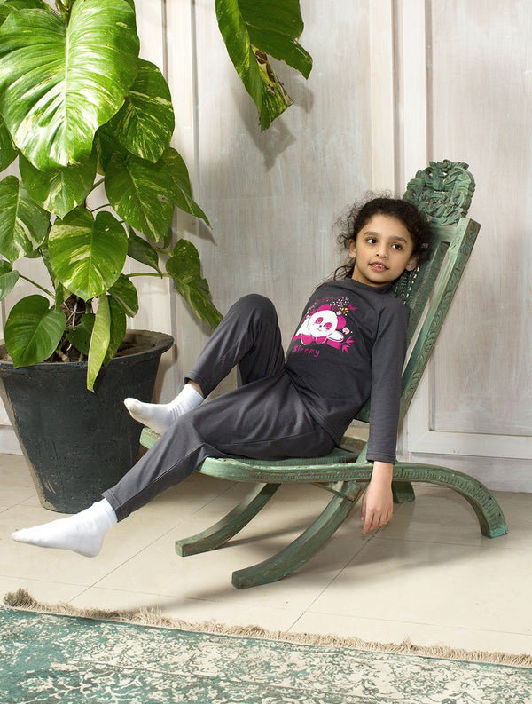 GIRLS CHARCOAL COTTON LOUNGEWEAR LW-020 LOUNGEWEAR FASSTIGIR 4-6 Y 