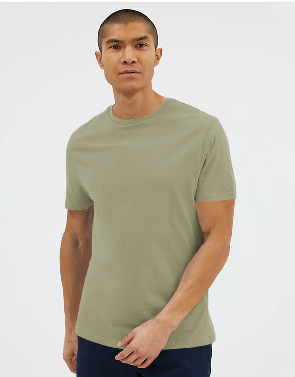 Men Plain Crew-Neck Short Sleeve Tee Shirt-Khaki