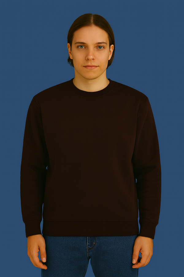 Ladies Crew Neck  Long Sleeve Basic Sweatshirt-Black