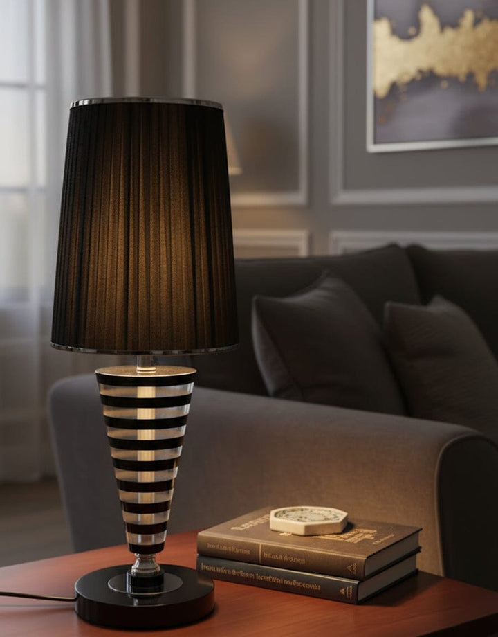 Modern Black Striped Table Lamp Decor KHAS STORES 