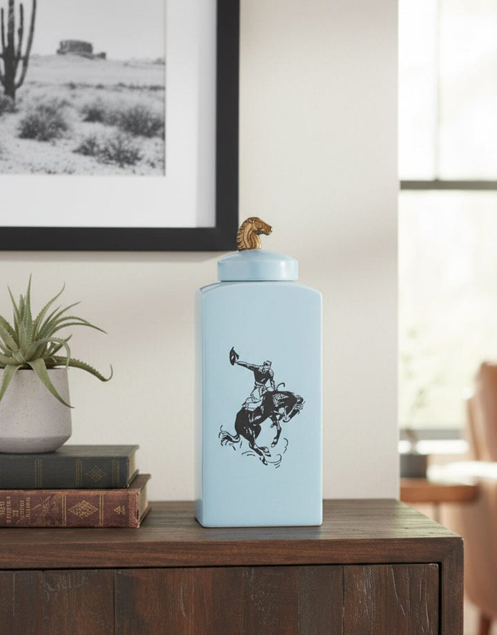 Polo-Themed Ceramic Jar — Blue Decor KHAS STORES 