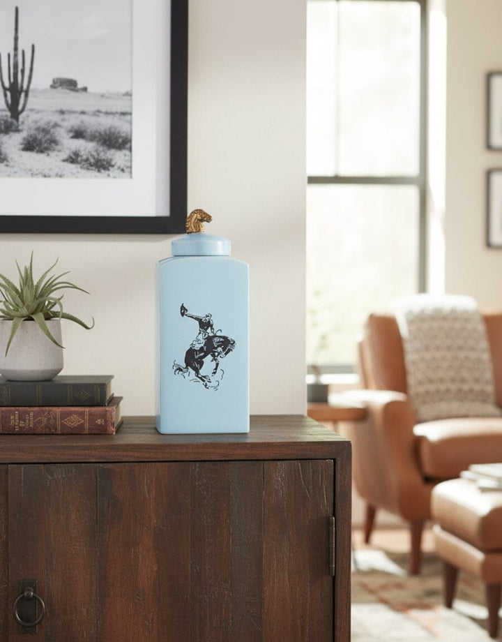 Polo-Themed Ceramic Jar — Blue Decor KHAS STORES 