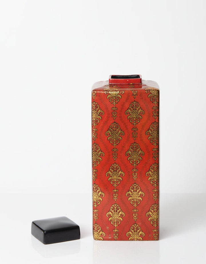 Red & Gold Damask Ceramic Jar Decor KHAS STORES 