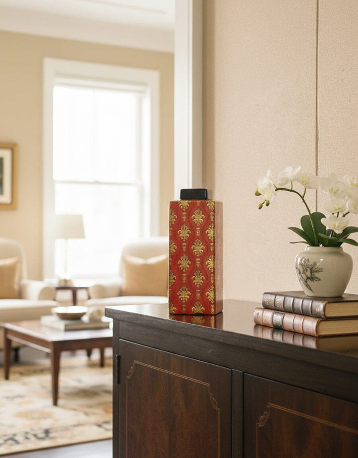 Red & Gold Damask Ceramic Jar Decor KHAS STORES 