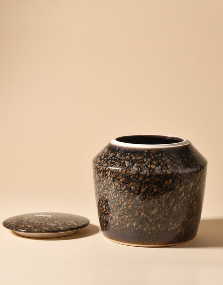 Textured Ceramic Jar — Brown & Gold Decor KHAS STORES 