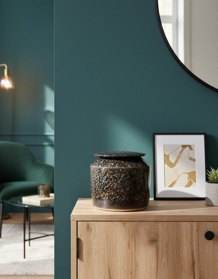 Textured Ceramic Jar — Brown & Gold Decor KHAS STORES 