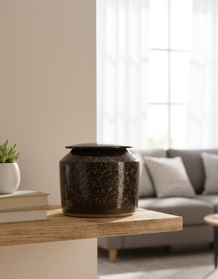 Textured Ceramic Jar — Brown & Gold Decor KHAS STORES 