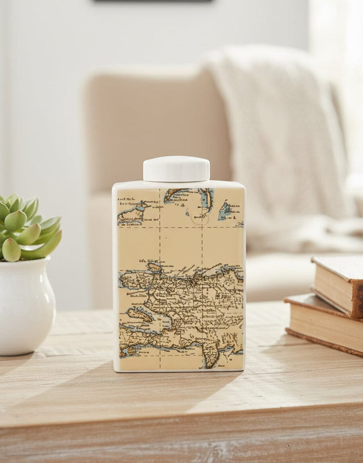 Vintage Map Ceramic Jar Decor KHAS STORES 