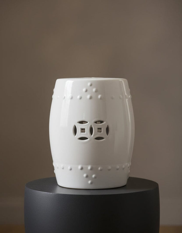 White Perforated Pattern Ceramic Jar Decor KHAS STORES 