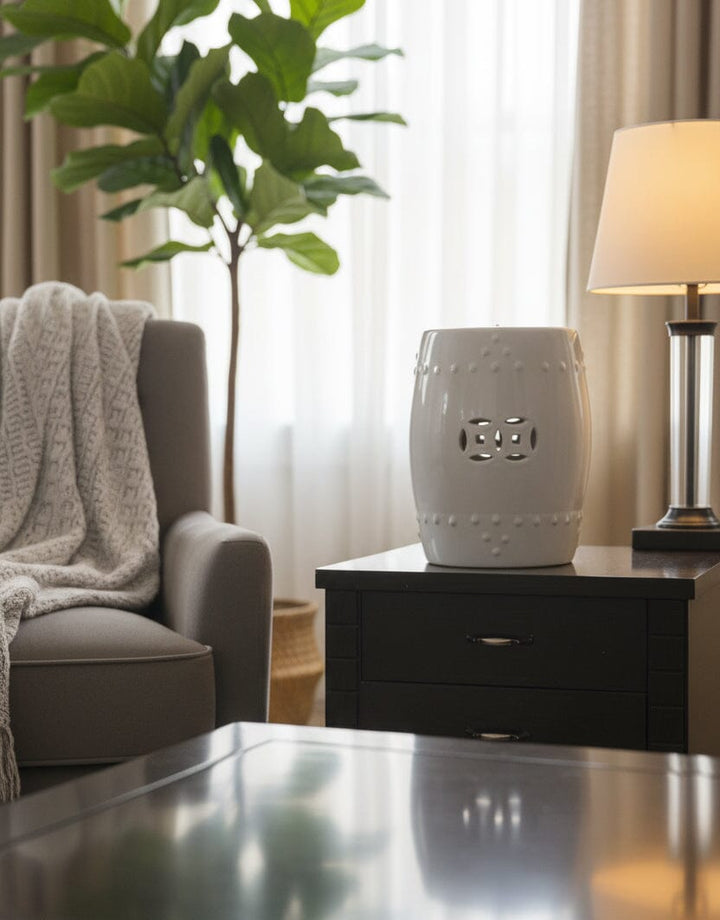 White Perforated Pattern Ceramic Jar Decor KHAS STORES 