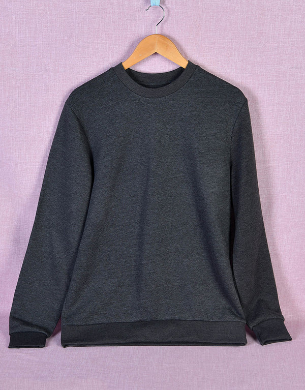 Men's Crew Neck Soft Fleece Sweatshirt-Charcoal