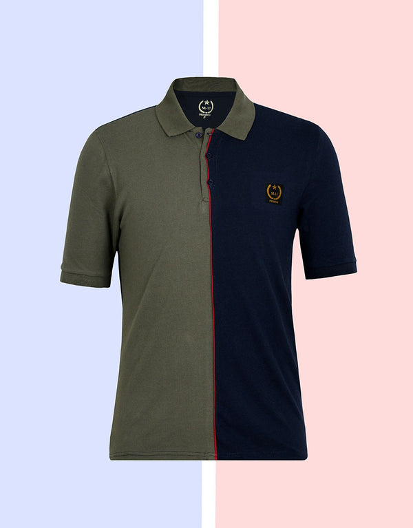 Men Navy Back Short Sleeve Polo Shirt-Olive/Navy