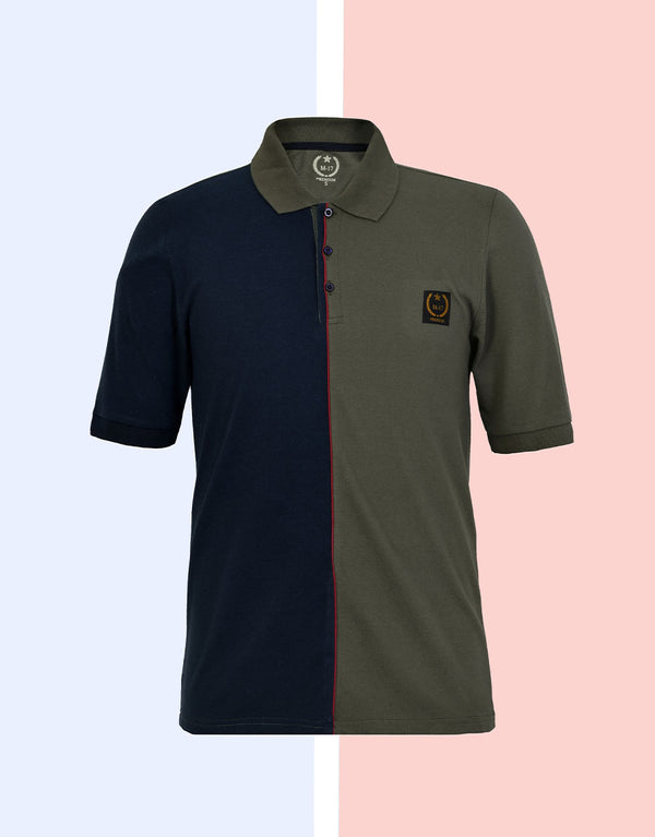 Men Olive Back Short Sleeve Polo Shirt-Olive/Navy