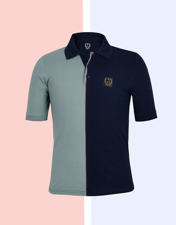 Men Navy Collar Short Sleeve Polo Shirt-Lite Teal/Navy