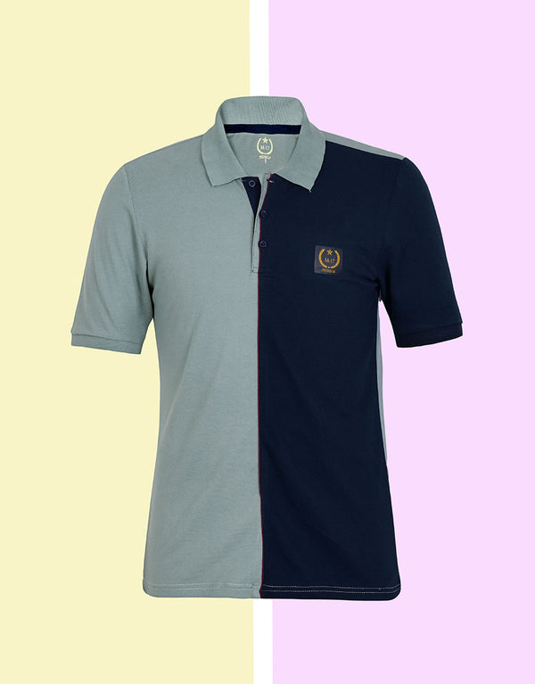 Men Light Teel Collar Short Sleeve Polo Shirt-Lite Teal/Navy