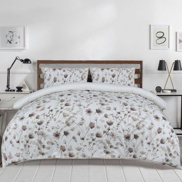 Oatmeal Flower Printed Duvet Cover Set