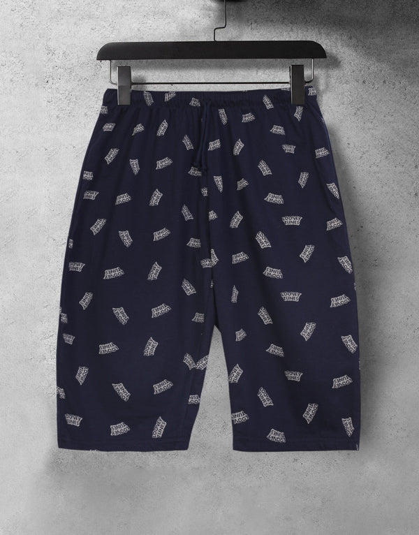 Men's Wide Leg Jersey Printed Shorts-Navy