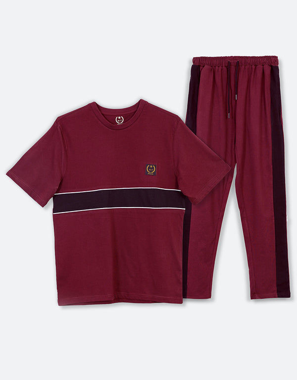 Men's Summer Jersey Tracksuit-Maroon