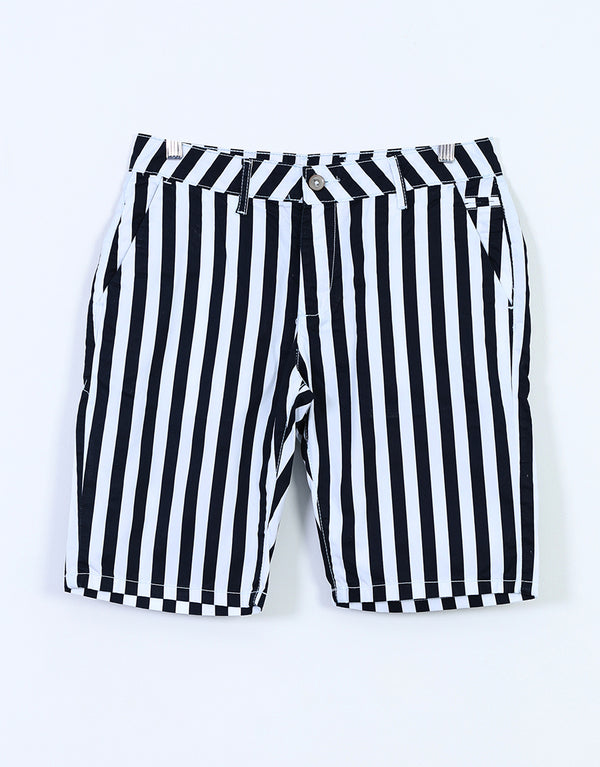 Men's Stripe Wide Leg Twill Cotton Shorts-Bianco