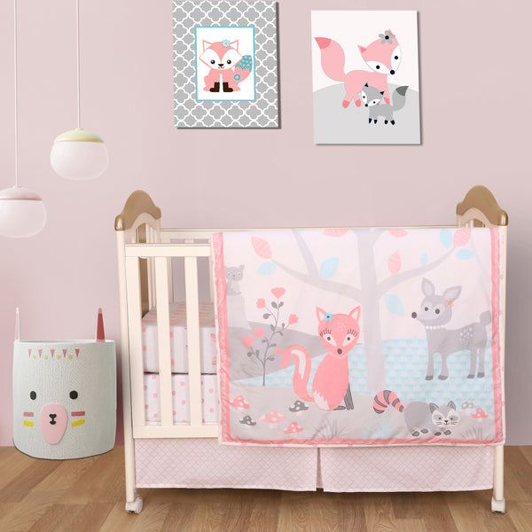 Kid Digital Printed Ultra Soft Pink Fox Comforter Set 3 Piece Gift Pack