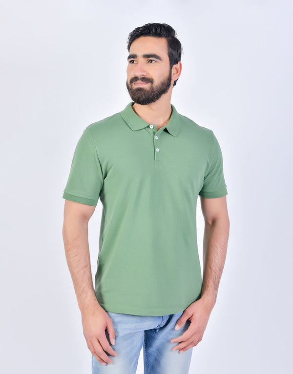 Mens Solid Basic Short Sleeve Polo Shirt-Green