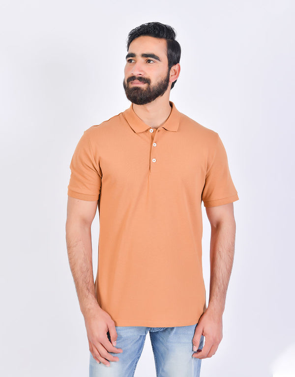 Mens Solid Basic Short Sleeve Polo Shirt-Brown