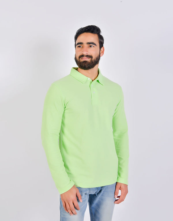 SLP Men's Waffle Knit Endurance Full Sleeves Polo Shirt-Green