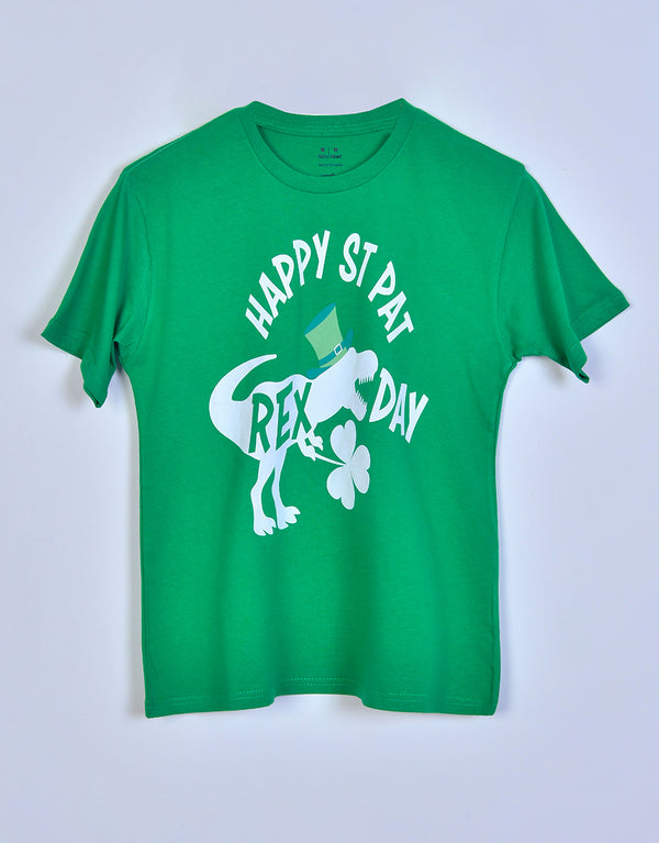 Ladies Happy St Pat Day Printed Crew Neck Tee Shirt-Green