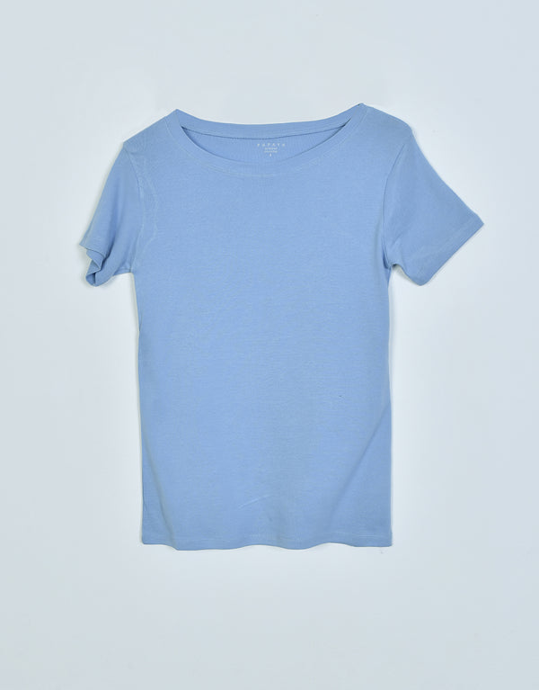 Ladies Plain short Sleeve Crew Neck Tee Shirt-Blue