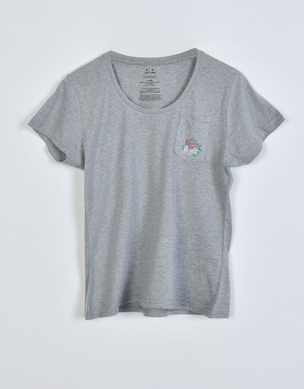 Women's Crew Neck Straight Short Sleeve Tee Shirt-Grey