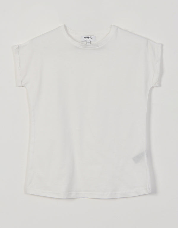 Ladies Crew Neck Roll Sleeve T-Shirt-White