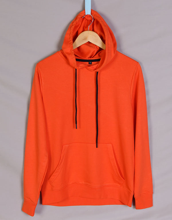 Men's Plain Winter Wear Terry Pull Over Hoodie-Orange